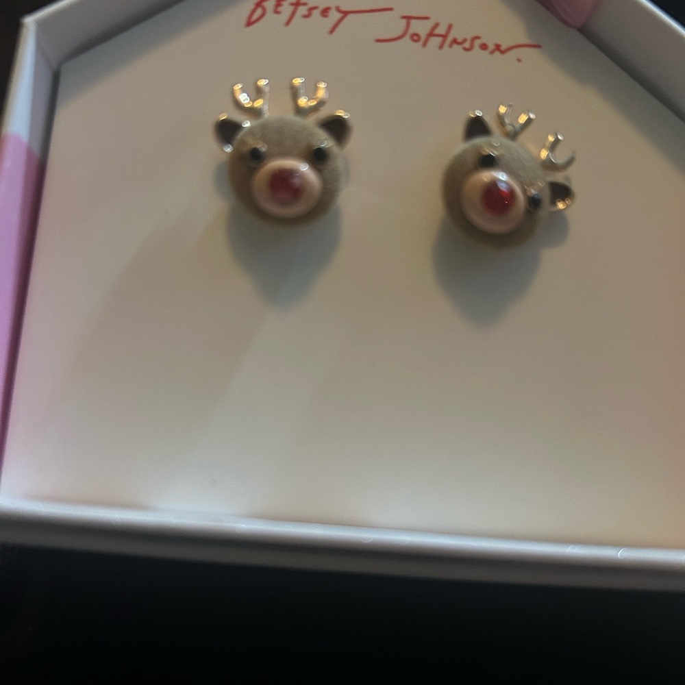 Betsey Johnson Festive Reindeer Stud Earrings